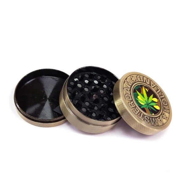 Grinder Polinizador Metal Cannabis Amsterdam Leave Gold 50 mm 3 partes