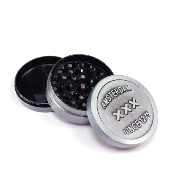 Grinder Polinizador Metal Cannabis Amsterdam XXX Silver 50 mm 3 partes