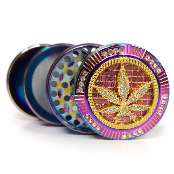 Grinder Polinizador Metal Diamonds Leaf Rainbow 50 mm.